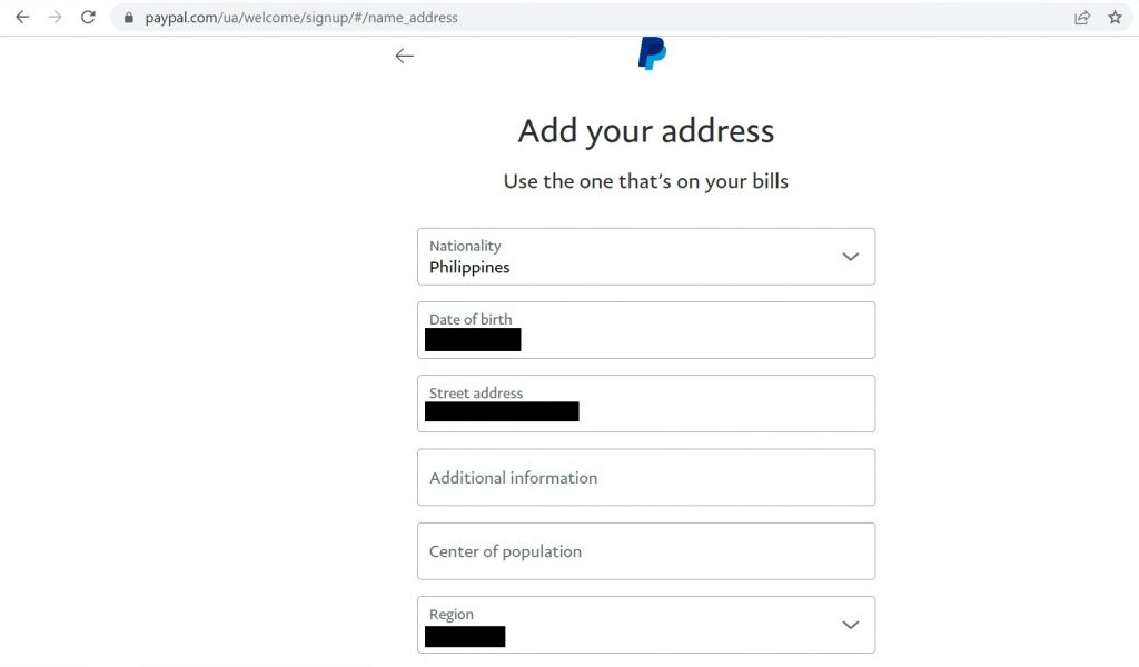 Paypal Ukraine sign up step 3